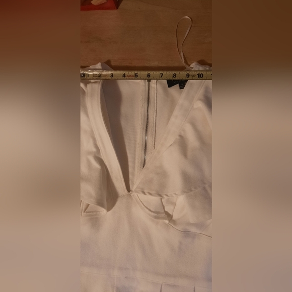 Ruffled V-Neck White Denim Romper - Picture 6 of 14